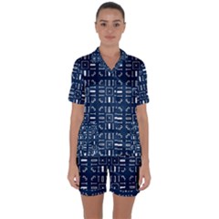 Background Blue Satin Short Sleeve Pyjamas Set by HermanTelo