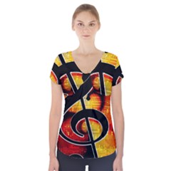 Clef Music Lines Notenblatt Short Sleeve Front Detail Top by HermanTelo