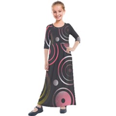 Circles Yellow Space Kids  Quarter Sleeve Maxi Dress