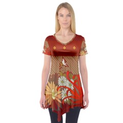 Abstract Flower Short Sleeve Tunic  by HermanTelo