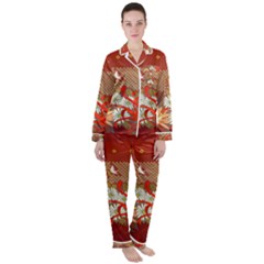 Abstract Flower Satin Long Sleeve Pyjamas Set