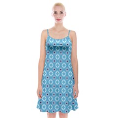 Blue Pattern Spaghetti Strap Velvet Dress by HermanTelo