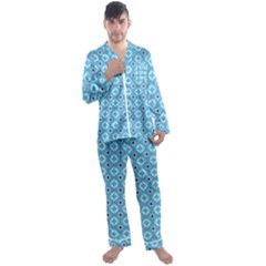 Blue Pattern Men s Satin Pajamas Long Pants Set by HermanTelo