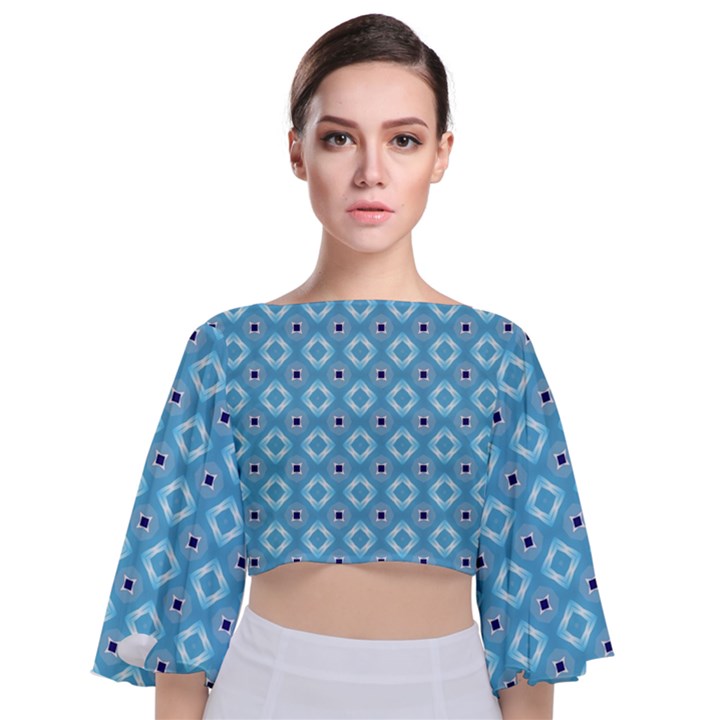 Blue Pattern Tie Back Butterfly Sleeve Chiffon Top