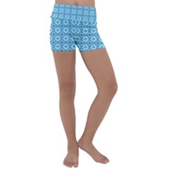 Blue Pattern Kids  Lightweight Velour Yoga Shorts