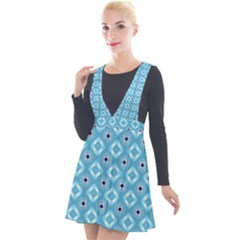 Blue Pattern Plunge Pinafore Velour Dress