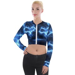 Electricity Blue Brightness Long Sleeve Cropped Velvet Jacket