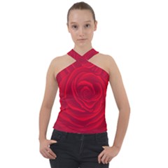 Roses Red Love Cross Neck Velour Top