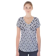 Ornamental Checkerboard Short Sleeve Front Detail Top