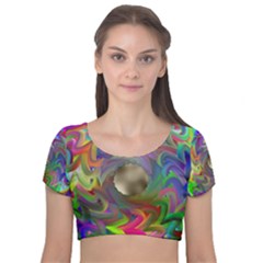 Rainbow Plasma Neon Velvet Short Sleeve Crop Top 