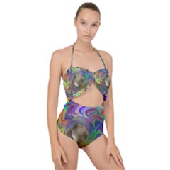 Rainbow Plasma Neon Scallop Top Cut Out Swimsuit