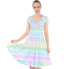 Geometric Pastel Cap Sleeve Front Wrap Midi Dress by Bajindul