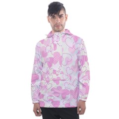 Valentine Background Hearts Men s Front Pocket Pullover Windbreaker by Bajindul