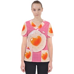 Omelette Heart Pink Valentine Women s V-neck Scrub Top by Bajindul