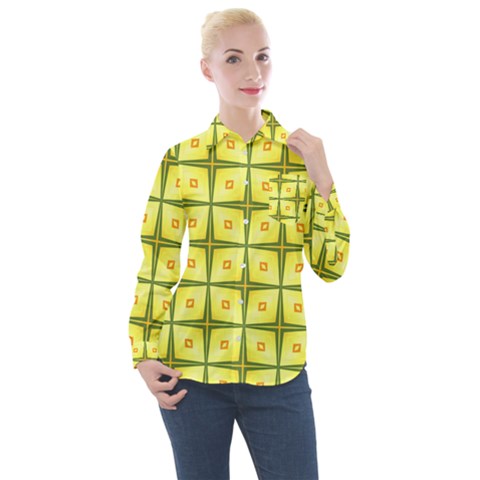 Background Pattern Gold Women s Long Sleeve Pocket Shirt by Bajindul