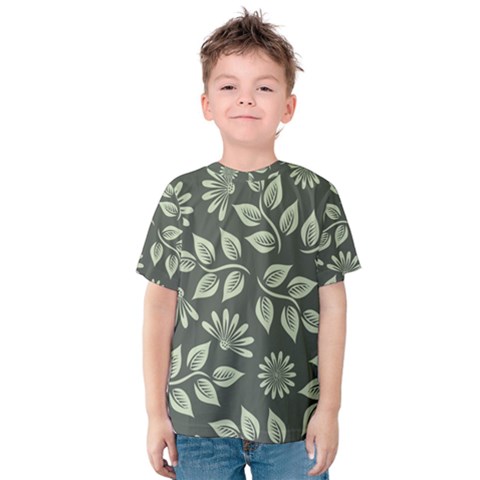 Flowers Pattern Spring Green Kids  Cotton Tee by Bajindul