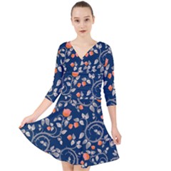 Midnight Florals Quarter Sleeve Front Wrap Dress by VeataAtticus