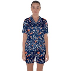 Midnight Florals Satin Short Sleeve Pyjamas Set by VeataAtticus