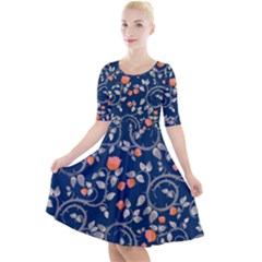 Midnight Florals Quarter Sleeve A-line Dress