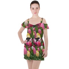 Home Chicago Tulips Ruffle Cut Out Chiffon Playsuit by bloomingvinedesign