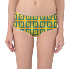 Green Plaid Star Gold Background Mid-waist Bikini Bottoms