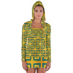Green Plaid Star Gold Background Long Sleeve Hooded T-shirt