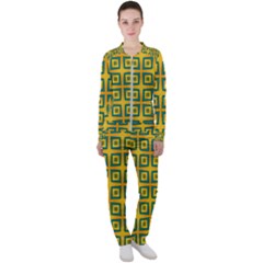 Green Plaid Star Gold Background Casual Jacket And Pants Set