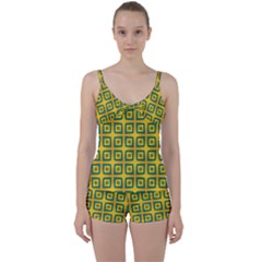 Green Plaid Star Gold Background Tie Front Two Piece Tankini