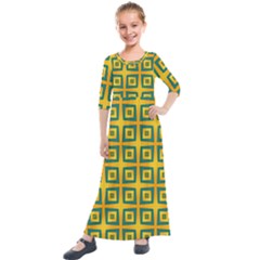Green Plaid Star Gold Background Kids  Quarter Sleeve Maxi Dress by Alisyart