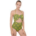 Green Plaid Star Gold Background Scallop Top Cut Out Swimsuit View1