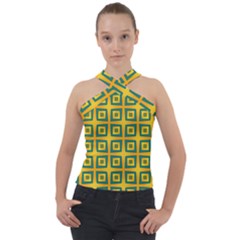 Green Plaid Star Gold Background Cross Neck Velour Top