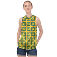 Green Plaid Star Gold Background High Neck Satin Top by Alisyart