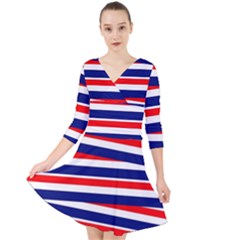 Patriotic Ribbons Quarter Sleeve Front Wrap Dress