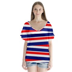 Patriotic Ribbons V-Neck Flutter Sleeve Top