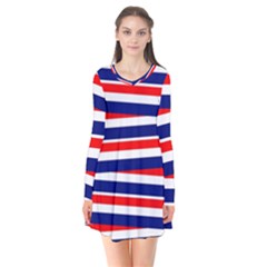 Patriotic Ribbons Long Sleeve V-neck Flare Dress