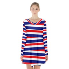 Patriotic Ribbons Long Sleeve Velvet V-neck Dress