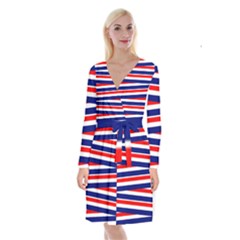 Patriotic Ribbons Long Sleeve Velvet Front Wrap Dress