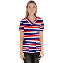 Patriotic Ribbons Women s V-Neck Scrub Top