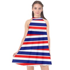 Patriotic Ribbons Halter Neckline Chiffon Dress 