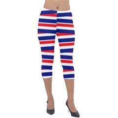 Patriotic Ribbons Lightweight Velour Capri Leggings  by Mariart