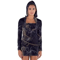 Fractal Abstract Rendering Long Sleeve Hooded T-shirt by Bajindul