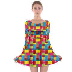 Lego Background Long Sleeve Skater Dress