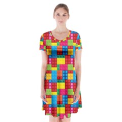 Lego Background Short Sleeve V-neck Flare Dress