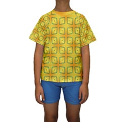 Green Plaid Gold Background Kids  Short Sleeve Swimwear by HermanTelo