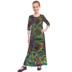 Plasma Shining Lines Light Stripes Kids  Quarter Sleeve Maxi Dress