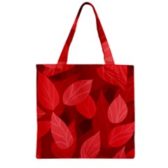 Leaf Design Leaf Background Red Zipper Grocery Tote Bag by Pakrebo
