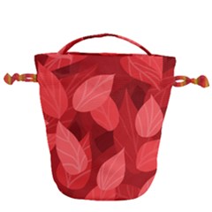 Leaf Design Leaf Background Red Drawstring Bucket Bag by Pakrebo