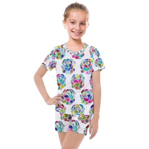 Flowers Floral Pattern Decorative Kids  Mesh Tee And Shorts Set by Pakrebo