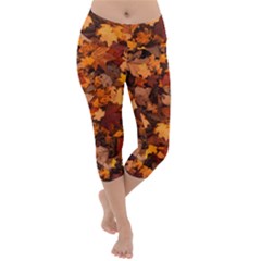 Fall Foliage Autumn Leaves October Lightweight Velour Capri Yoga Leggings by Pakrebo