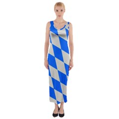 Pattern Geometric Wallpaper White Blue Fitted Maxi Dress by Pakrebo